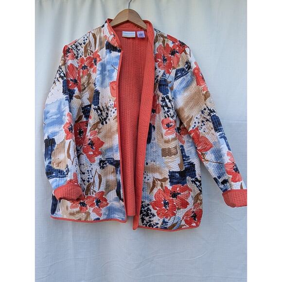 ALFRED DUNNER Womens Quilted Floral Watercolor Open Front Jacket Cardigan Sz 22W - Picture 1 of 4